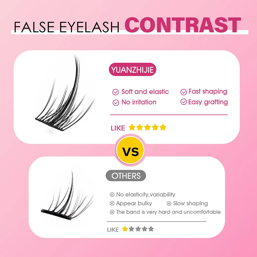 12 Rows YUANZHIJIE Premium Faux Mink Material DIY Lashes Individual Handmade Segmented Hybrid Eyelashes Supplies Vue