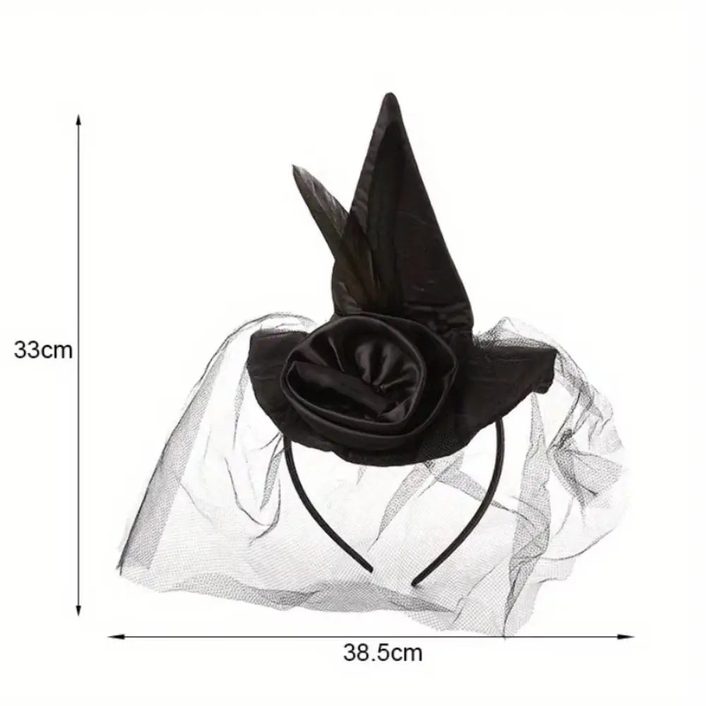 Simple Folds Halloween Witch Hat Satins Feather Design Retro Veil Witch Hat Black Cosplay Photo Props Wizard Cap Parties Vue