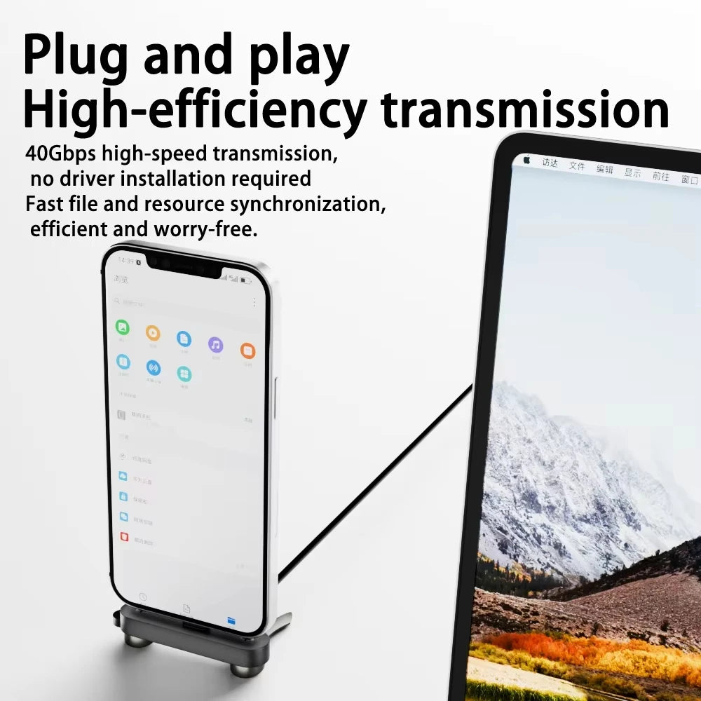240W Fast Charging USB-C Adapter 40Gbps High Speed Data Transfer 8K 60Hz Video Casting Converter Foldable Phone Stand for Iphone Vue