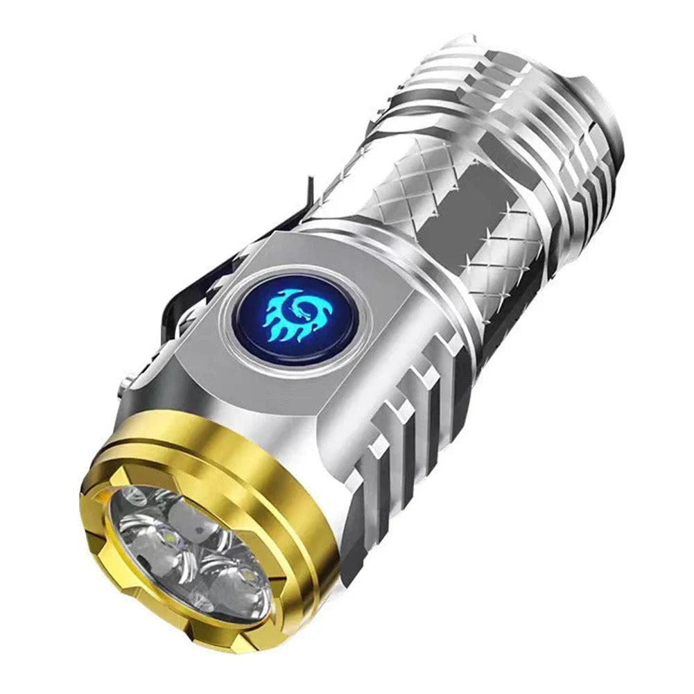 Type-C Rechargeable Super Bright Flashlight 5 Light Mode Waterproof Flashlight Powerful Handheld Flashlight Small LED Flashlight Vue Silver