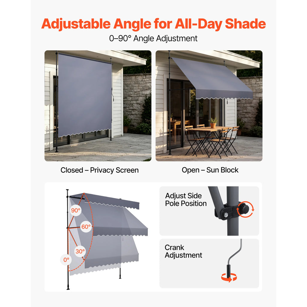 78" Manual Retractable Patio Awning – Height Adjustable Canopy Retractable Patio Awning Vue