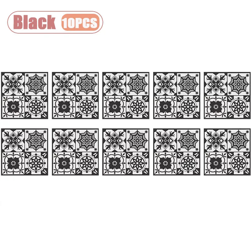 10PCS Stone Plastic Composite Waterproof Floor Sticker Self Adhesive PVC for Bathroom Balcony Kitchen Easy Install Home Decor Vue Black-10PCS