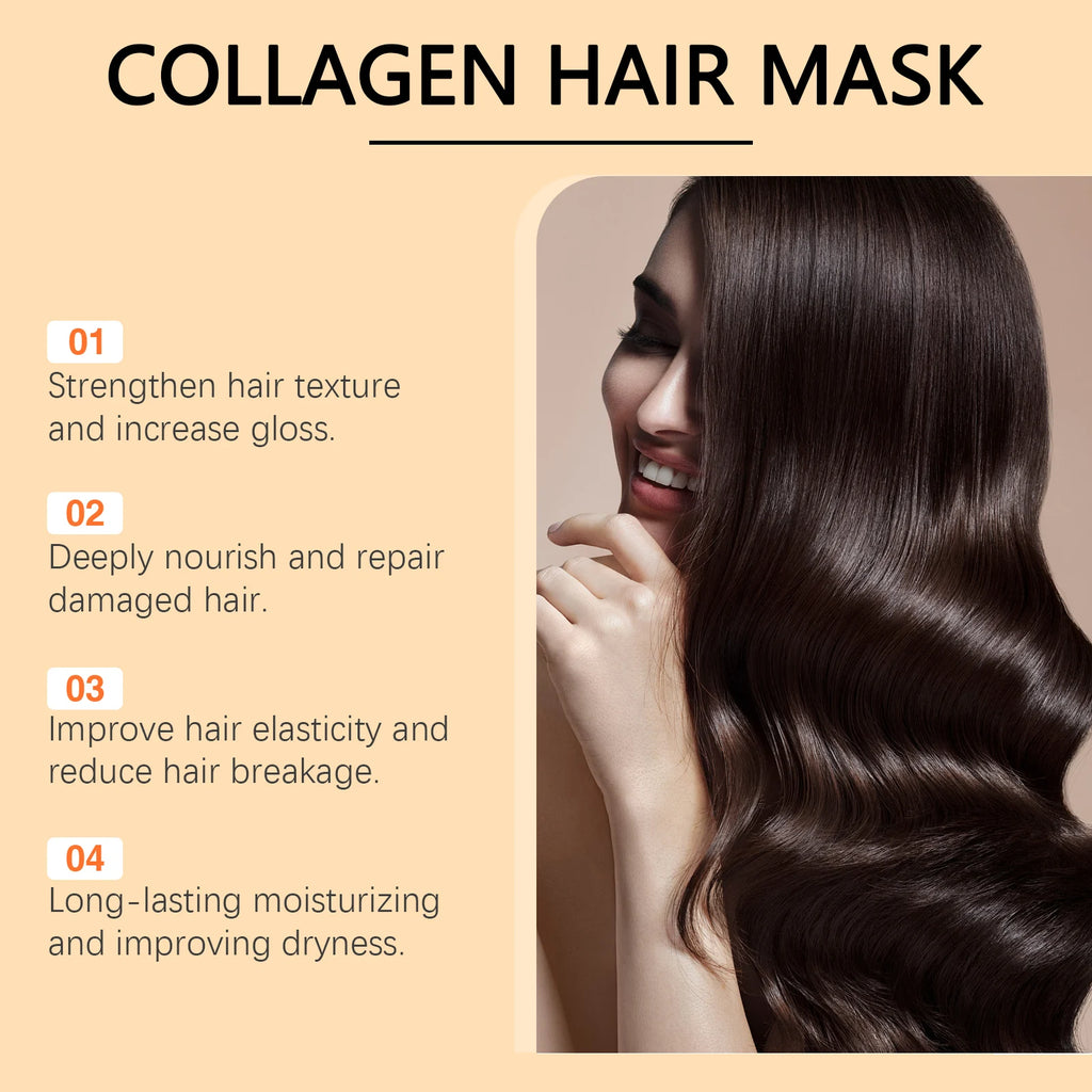 Collagen Hair Mask - Deep Moisturizing Treatment For Dry Damaged Hair - Reduces Frizz & Tangles - Restores Shine & Softness Vue