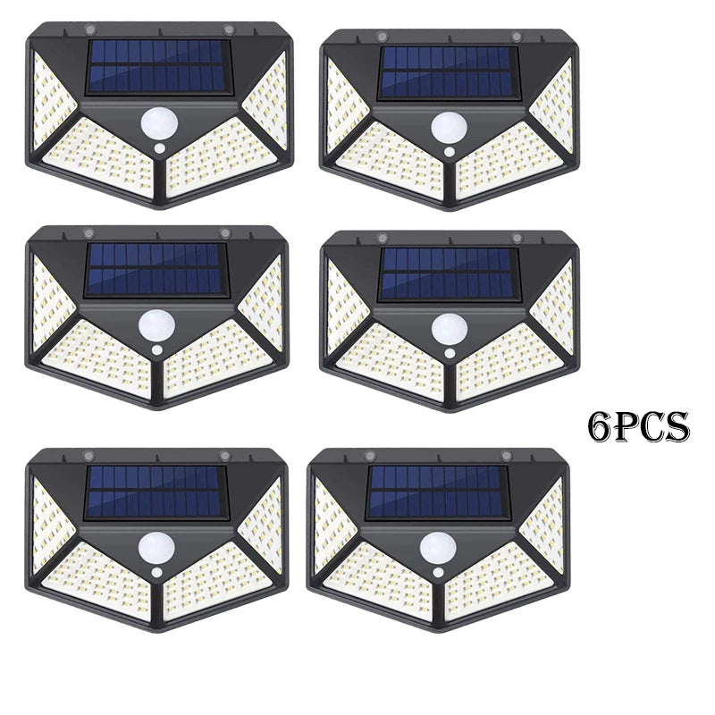 6 Pack Solar Lights Outdoor 100 LED Wall Lamp Motion Sensor Lights Waterproof Solar Street Light for Garden Porch Yard Garage Vue BLACK-6PCS