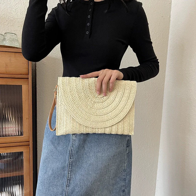 Summer Travel Beach Bag Straw Woven Clutch Fashion Designer Crossbody