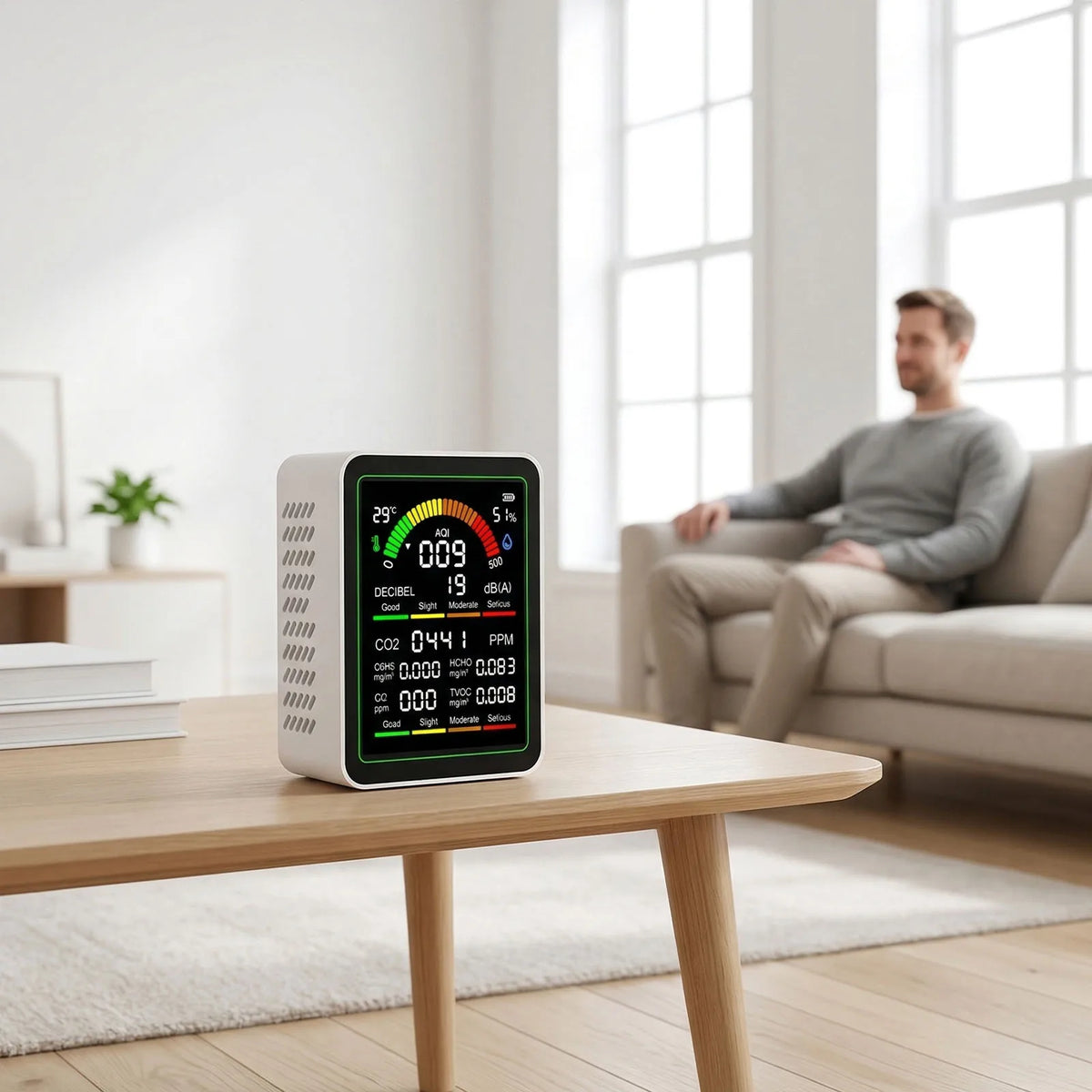 9-in-1 Air Quality Monitor – CO2, TVOC, HCHO, CO & Noise Air Quality Monitor Vue