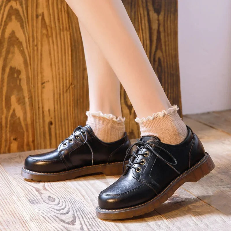 Women's Retro Lace-Up Oxford Shoes | Round Toe Low Heel Brown Women's Oxford Shoes Vue