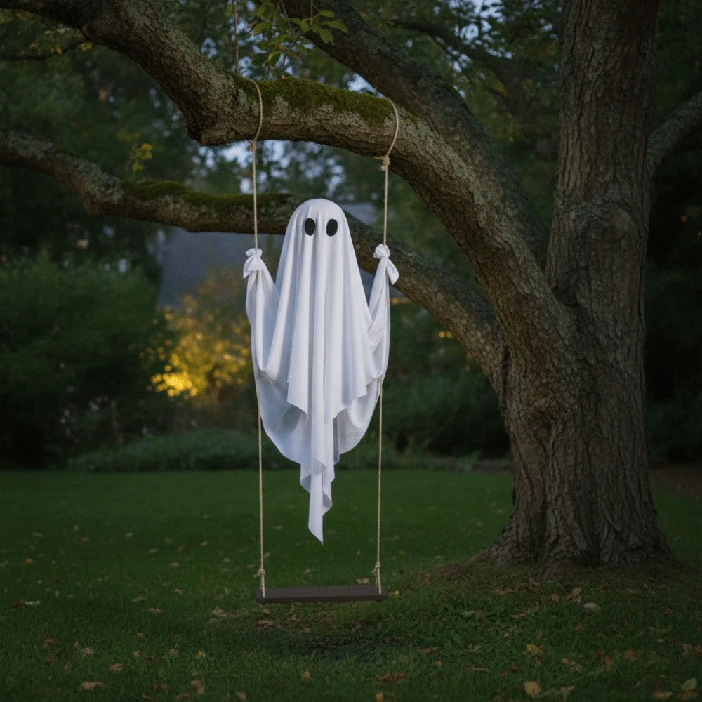 Luminous Halloween Hanging Swing Ghost Remote-controlled Adjustable Brightness Lighted Swing Ghost Pendant LED Large Vue