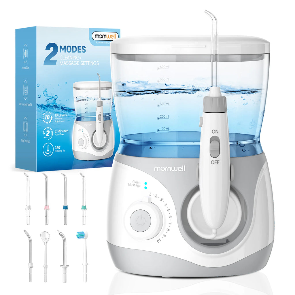 Home Water Flosser, 10 Adjustable Pressures,600 ml Large Capacity,6 Home Nozzles Professional Oral Irrigator for Teeth Clean Vue For EU US AU UK Plug China Mainland