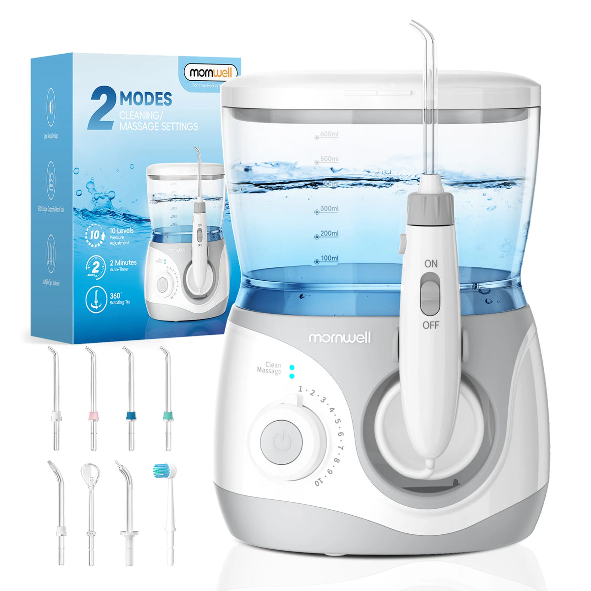 Home Water Flosser, 10 Adjustable Pressures,600 ml Large Capacity,6 Home Nozzles Professional Oral Irrigator for Teeth Clean Vue For EU US AU UK Plug China Mainland