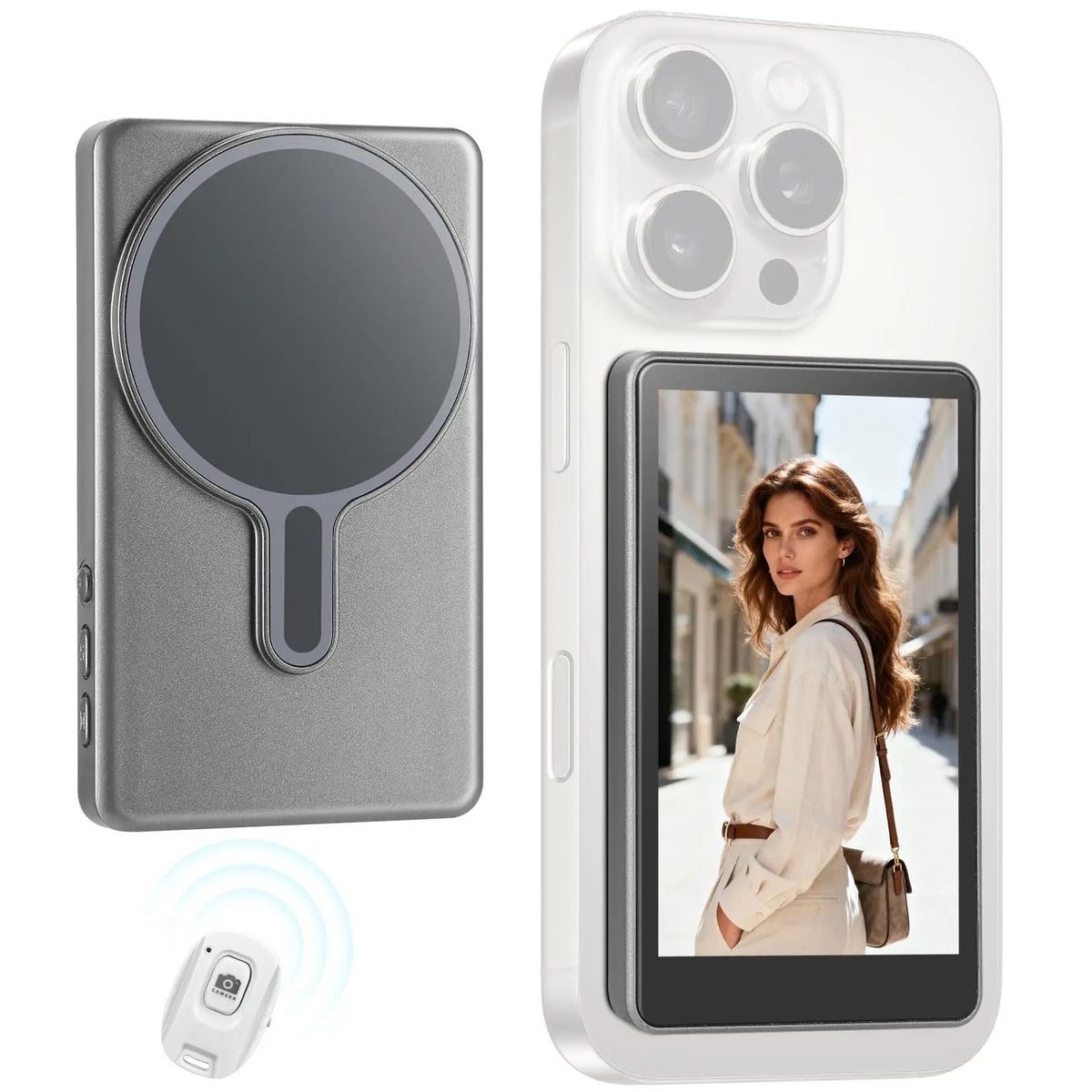 Phone Vlog Selfie Monitor Screen Portable Back Camera Monitor with Magnetic Connection and Remote Control for Selfie Vlog Live Vue