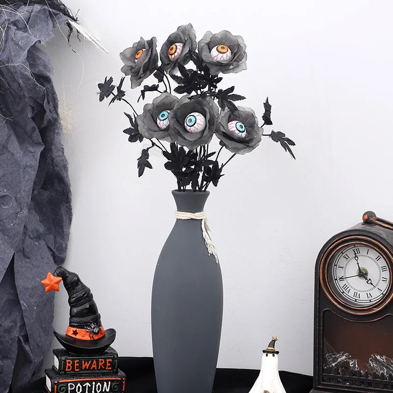 Black Artificial Eyeball Flower Bouquet Gothic Halloween Table Centerpiece Fake Eyeball Stem Spooky Home Party Decor Ornament Vue