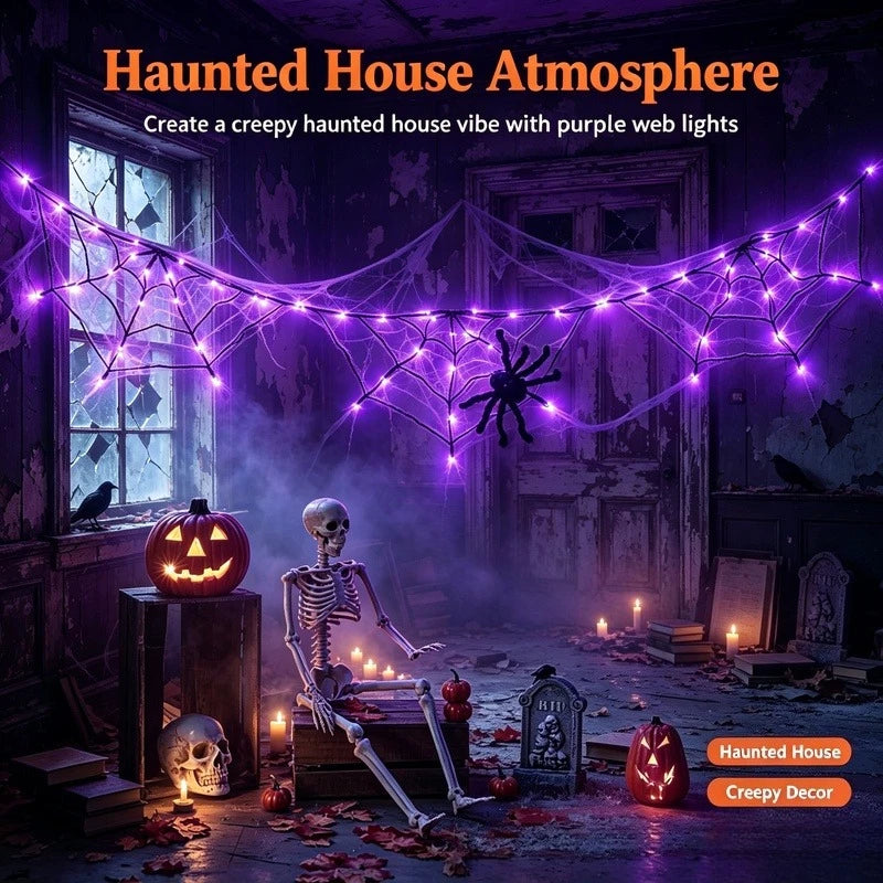 Halloween Spider Web String Lights, AA Battery Powered LED Lights for Indoor Outdoor Party Haunted House Decor Vue