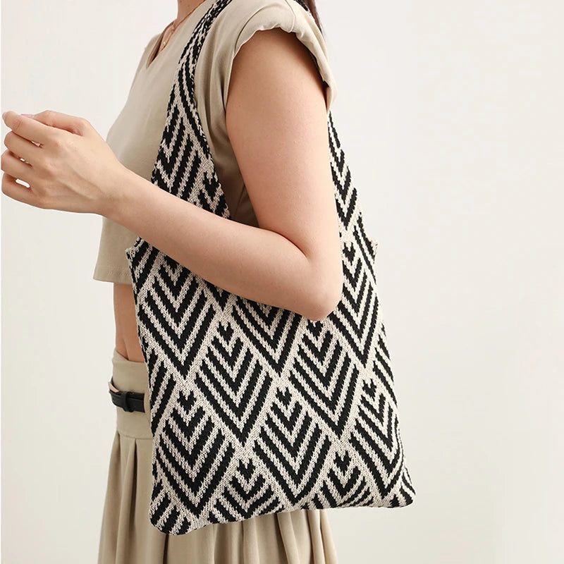 Fashion Handbag Shoulder Bag Knitting Stripe Shopping Bags Large
