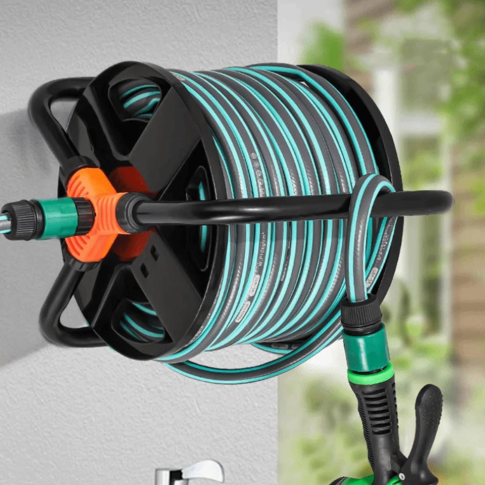 Heavy Duty Hose Storage Reel durable Multi-Purpose Single Arm Pipe Coiler Collapsible Handle Space Saving Vue