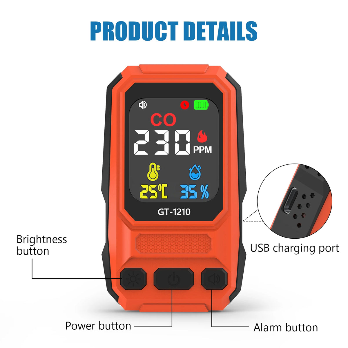 ALLOET CO Detector with Alarm, Temperature & Humidity LCD CO Gas Detector Vue