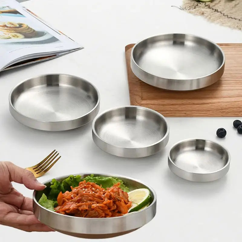 Thickened Flat 201/304 Stainless Steel Dish Plate Cooking Noodles Bowl Dinner Plate Seasoning For Kitchen Restaurant Tableware Vue