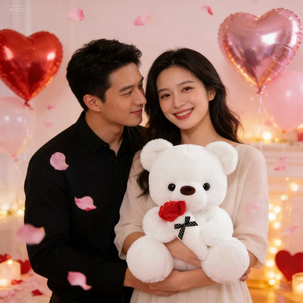 Romantic Rose Bear Stuffed Plush Toy Cartoon Valentines Day Gift for Girlfriend Birthday Anniversary Bedroom Home Decoration Vue