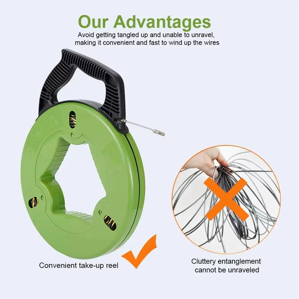 Guide Spring Cable Pulling Aid Anti-Corrosion Durable Fish Tape Reel Ergonomic Handle Data Cabling Cable Puller Vue