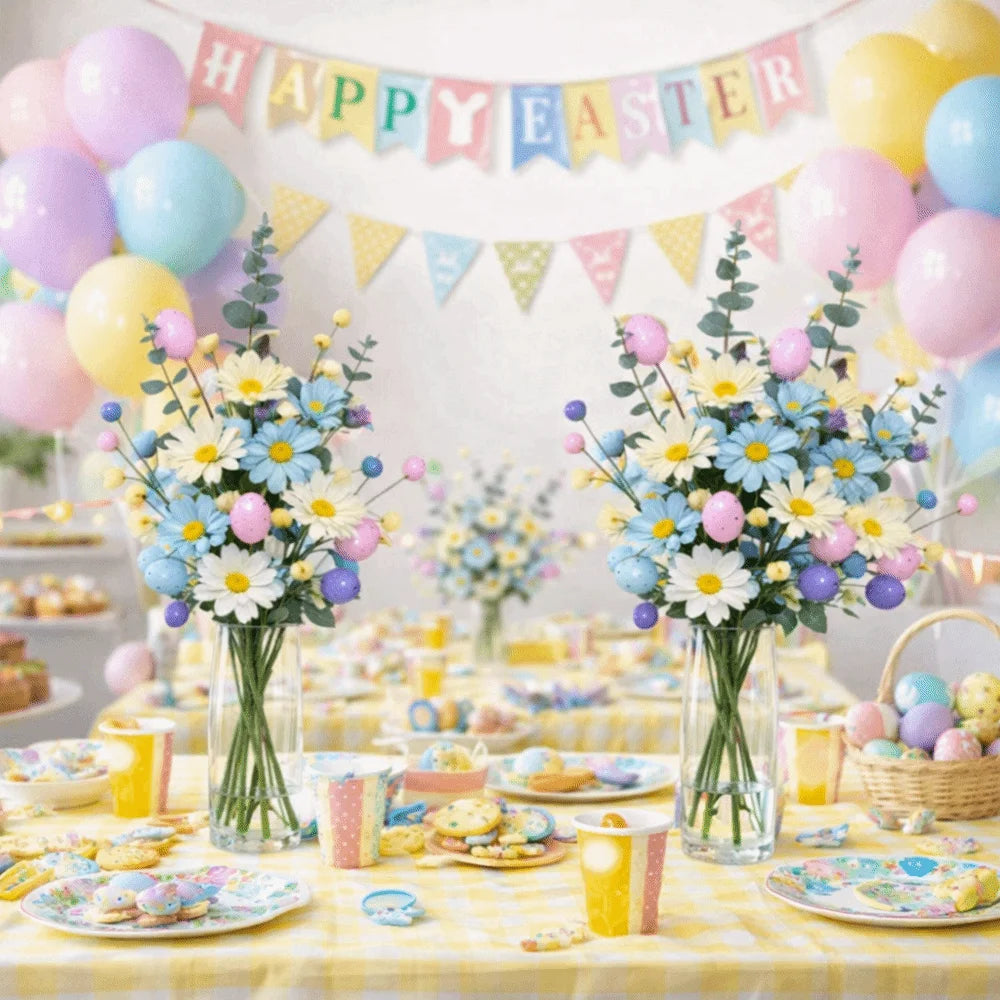 Realistic Easter Flower Bouquet Decorative DIY Artificial Berries Floral Colorful Simulated Eggs Bouquets Dining Table Vue