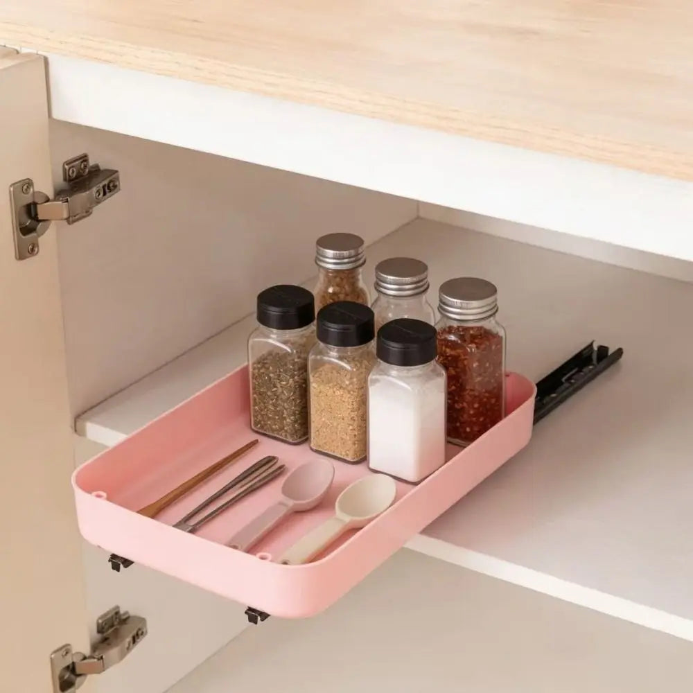Large Capacity Pull Out Storage Tray Plastic Anti-slip Sliding Cabinet Shelf with Slide Rails Slide Out Pantry Shelves Bathroom Vue