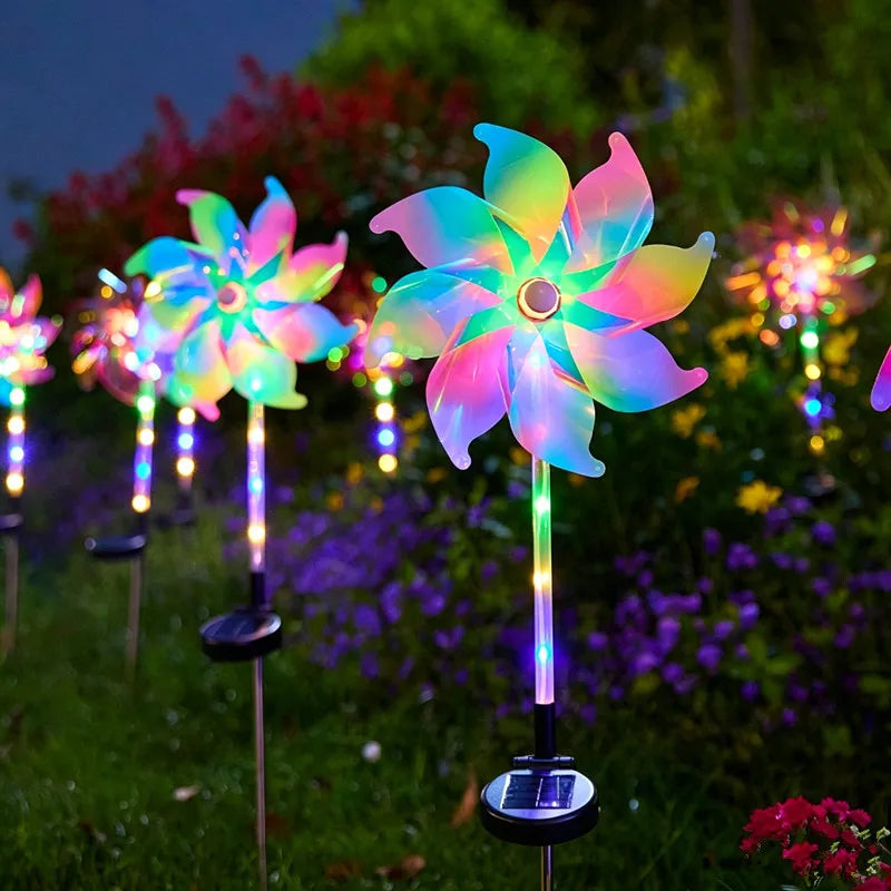 Solar Windmill Garden Stake Lights, Colorful LED Pinwheel Solar Lights, Outdoor Decor for Patio Yard Lawn Pathway Decor Vue