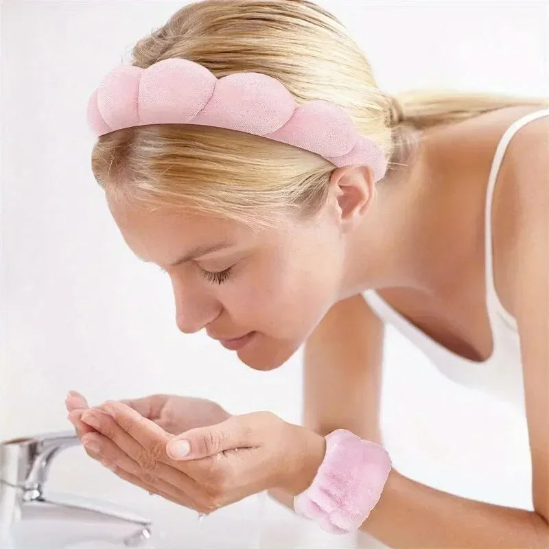 3PCS Face Headbands Sponge Hair For Women Puffy Bands Cuff Wristbands Waterproof Bands Absorbent Women Hair Accessories Set Wash Vue