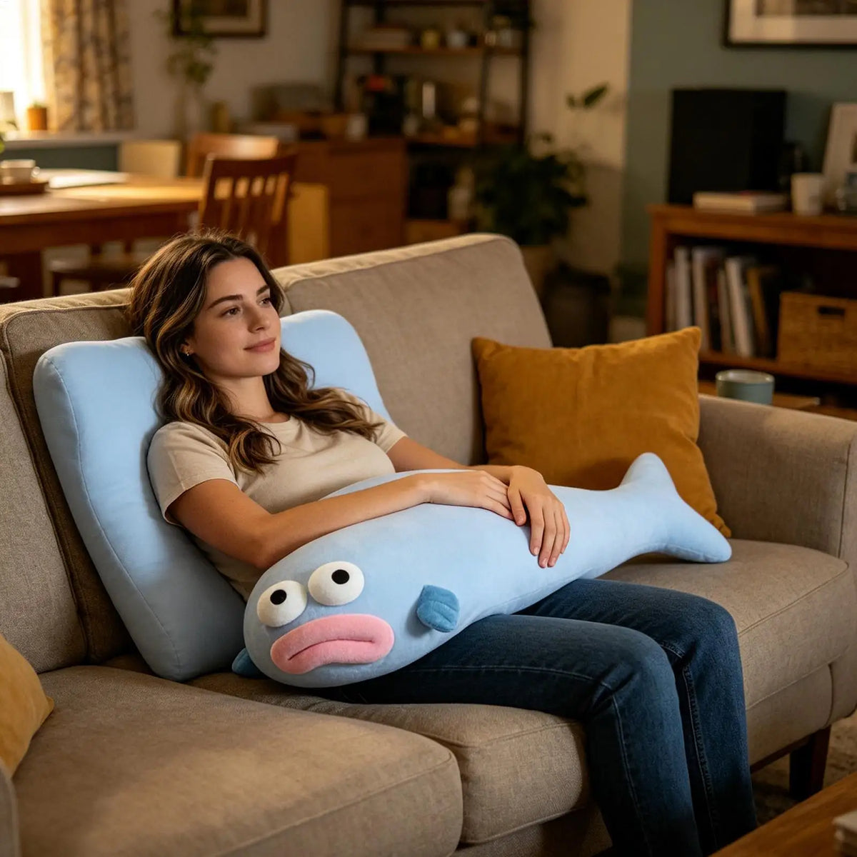 Fish Shape Cooling Hugging Cushion Long Pillow Soft Body Pillow for Home Bedroom Couch Dorm Sleeping Night Daytime Nap Vue
