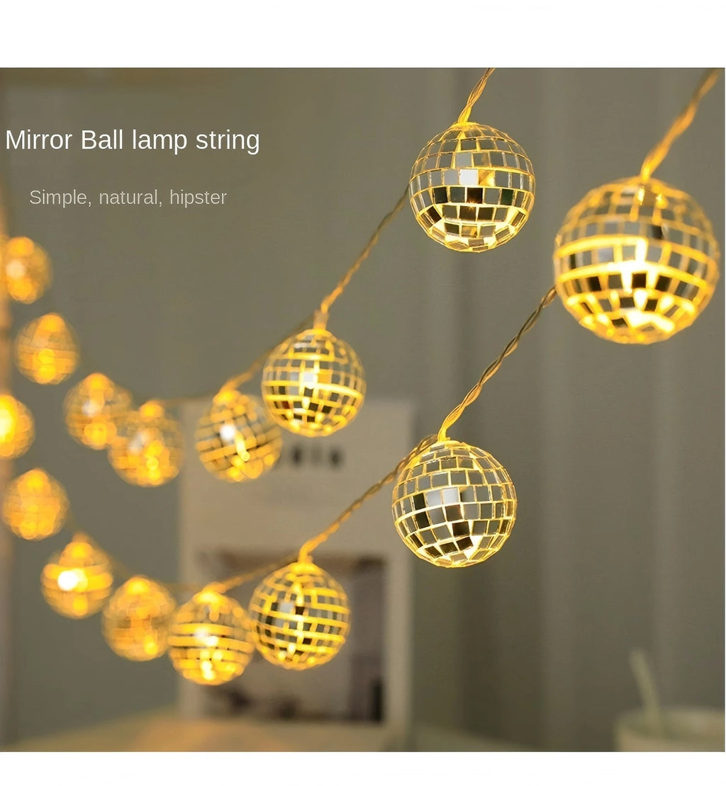 Mini Mirror Disco Ball LED String Lights Warm Fairy Lamp Home Bar Wedding Birthday Party Decor Lighting Vue