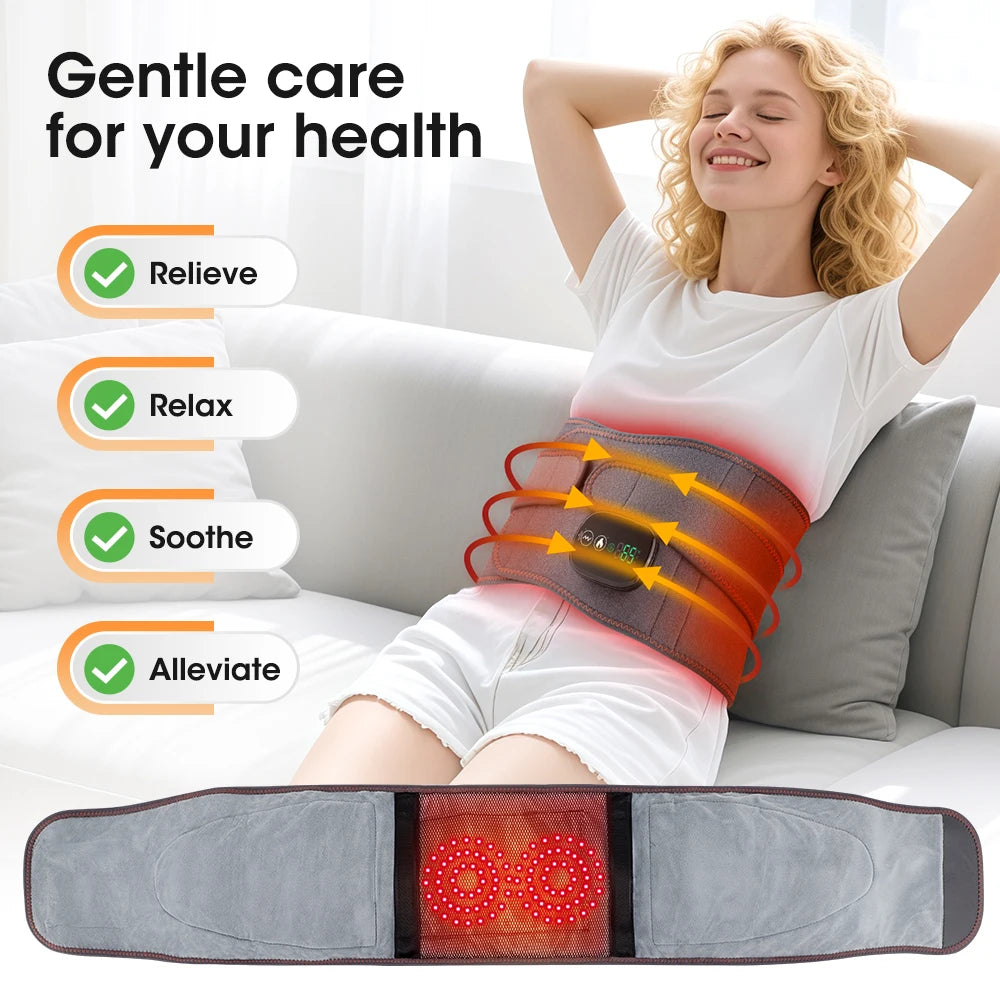Heating Vibration Massager Belt, Dual Red Light Hot Compress Waist Support Brace Waist Back Massage Lumbar Support Belt Vue