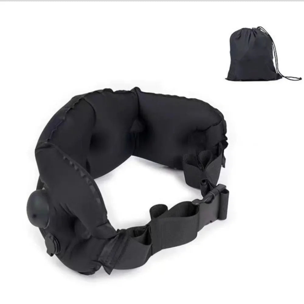 Portable Inflatable Lumbar Pillow with Storage Bag Comfortable Lumbar Support Cushion Breathable Press Self-Inflation Vue Black