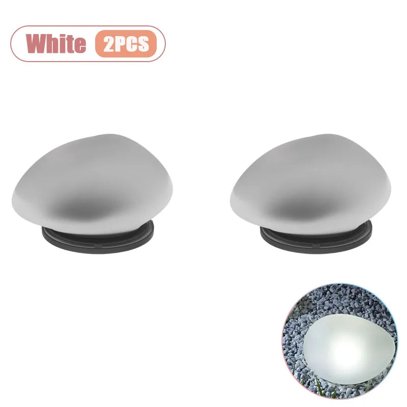 Solar Pebble Lights Faux Stone IP65 Waterproof Outdoor Landscape Path Lighting for Garden Walkway Lawn Courtyard Step Vue White-2PCS