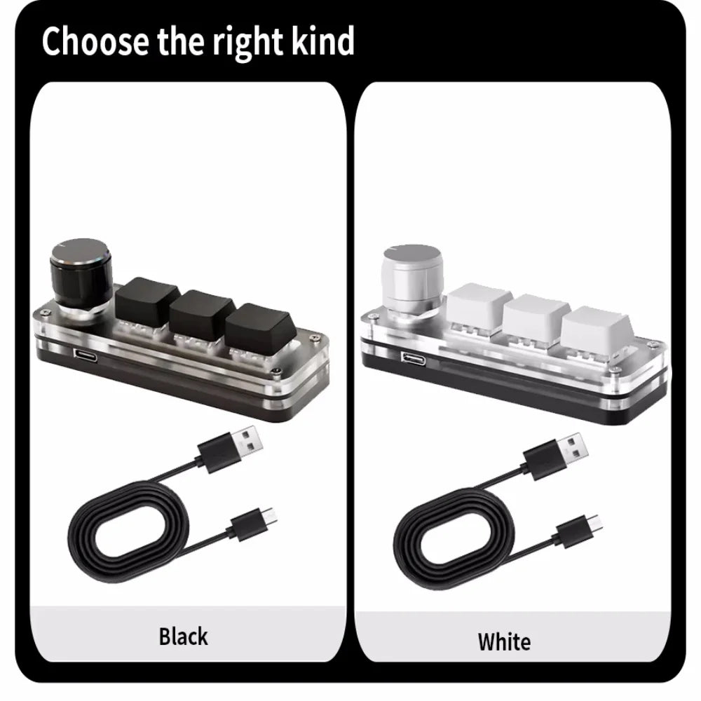 Mini Keyboard 3 Keys 1 Knob RGB Programming Macro Mechanical Keyboard Gaming Custom Switch Portable Keypad For Photoshop Vue