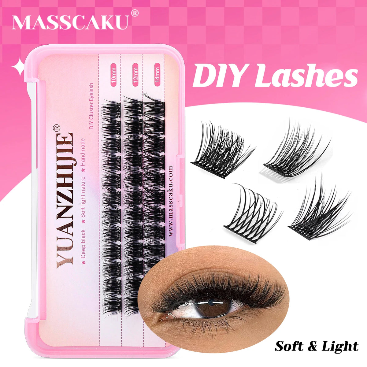 YUANZHIJIE 36PCS DIY-Cluster False Eyelashes 10-14mm Mixed Lengths C/D Curl Fluffy Dense Reusable Eyelash Extensions New Style Vue