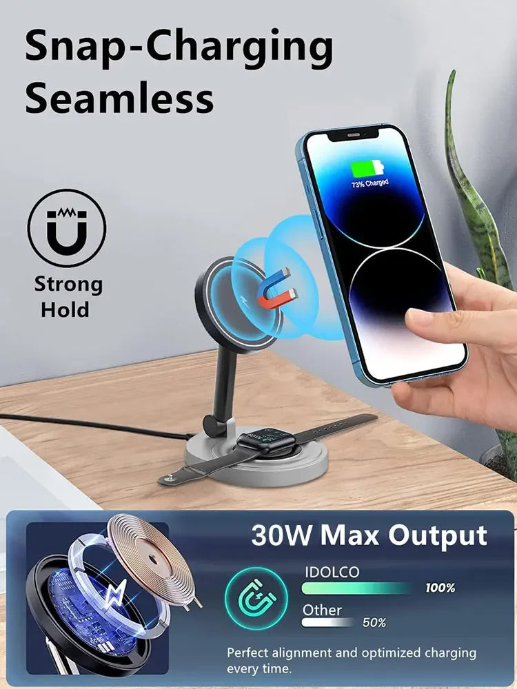 2 In 1 Magnetic Wireless Charger Stand Pad Foldable Charging Station For iPhone 15 14 13 12 Pro Max Apple Watch 8 7 Airprods Pro Vue