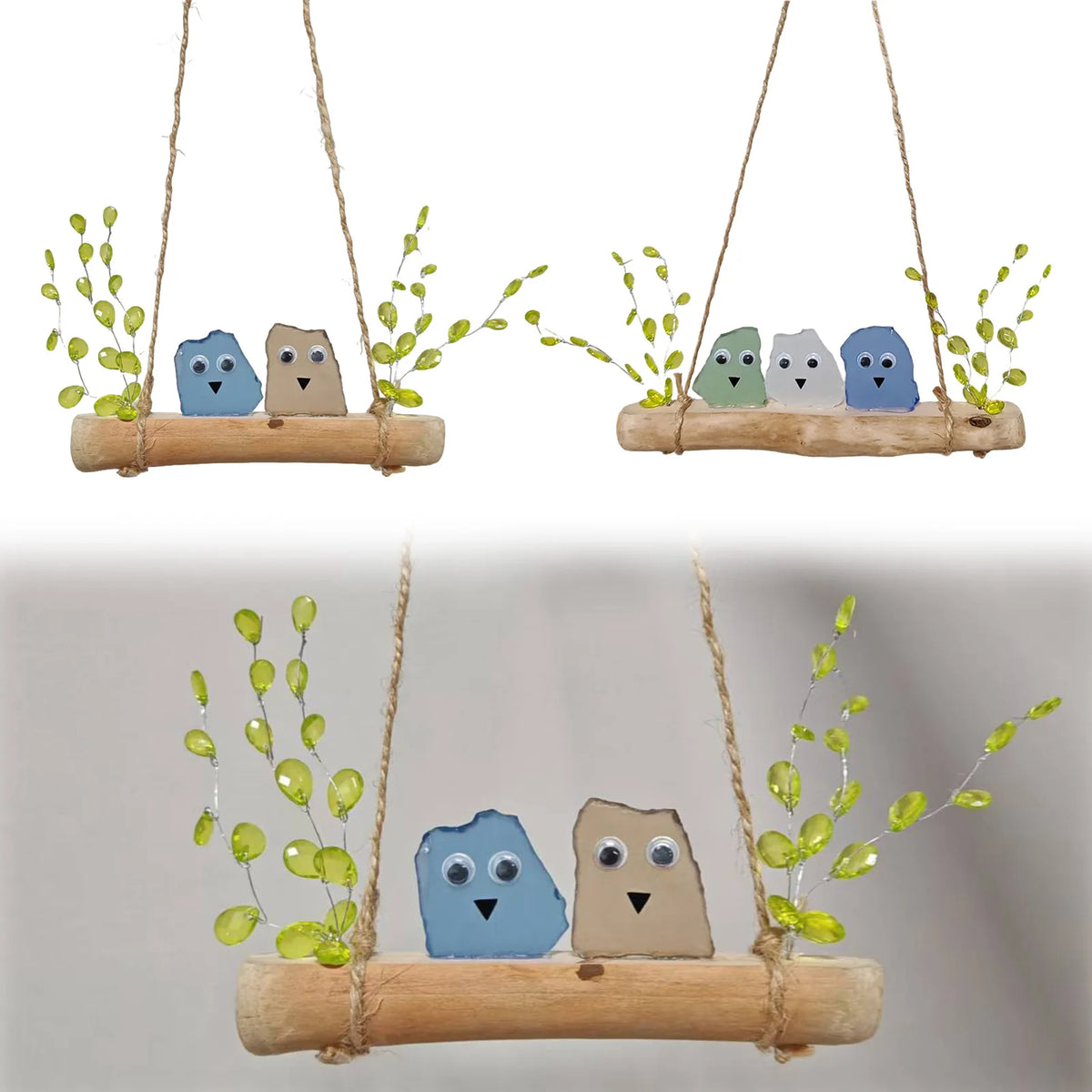Handmade Sea Glass Rainbow Birds Driftwood Wall Art Ornament Wall Hanging Ornament Vue