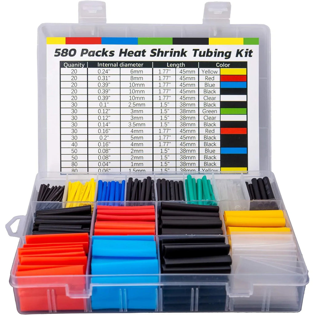 580Pcs Heat Shrink Tubing Kit EVA Material in 6 Colors 11 Sizes - Ideal for Electrical Insulation, Repairs, and Wire Conne Vue 580pcs in box
