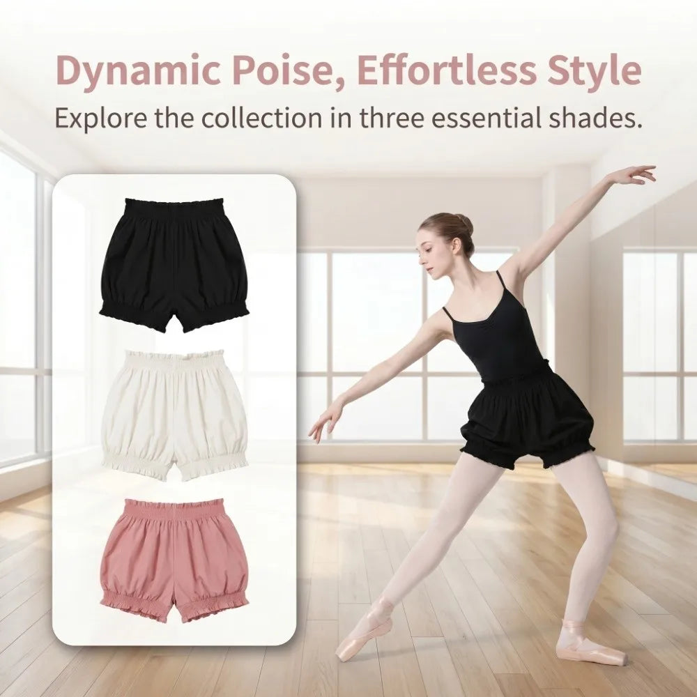 Pilates High Waist Dance Shorts Elastic Waistband Nylon Ballet Shorts Ruffle Comfortable Safety Pants Yoga Exercise Vue