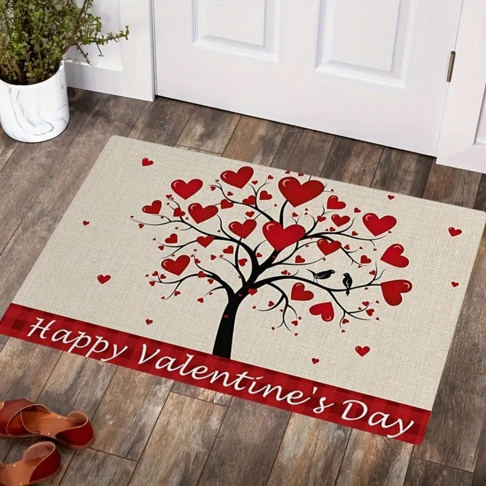 Weaving Texture Valentine Day Floor Mat Soft Beautiful Romantic Heart Anti Slip Mat Red Quick Dry Rose Door Mat Bedroom Vue Style 16
