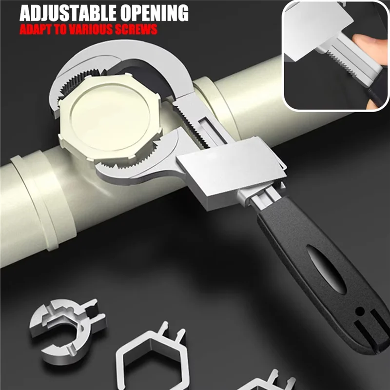 ABKW-Double-Ended Bath Wrench Set Adjustable Alloy Tool For 80Mm Water Pipe Multifunctional Vue