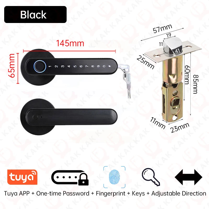 KAK Smart Fingerprint Door Lock Black Biometric Door Lock Password Keyless Entry Door Lock with Handle Security Door Hardware Vue black 60-70mm