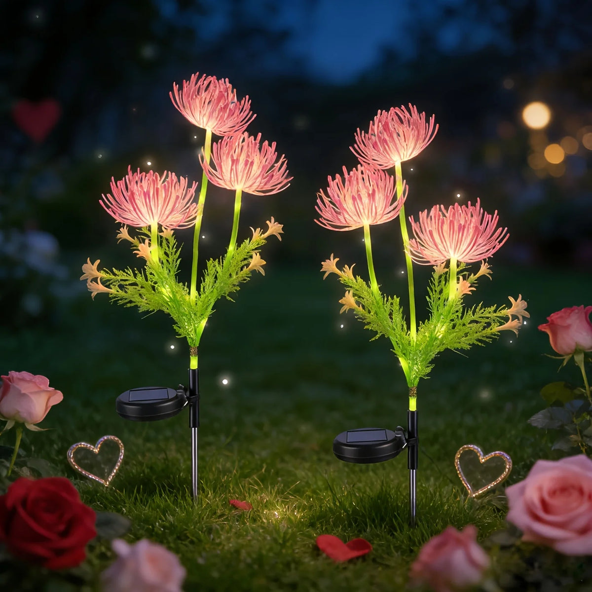Solar Garden Lights Outdoor ,3-Heads Realistic Flower Solar Stake Lights Auto On/Off Decorative Lamp for Yard Patio Lawn Pathway Vue