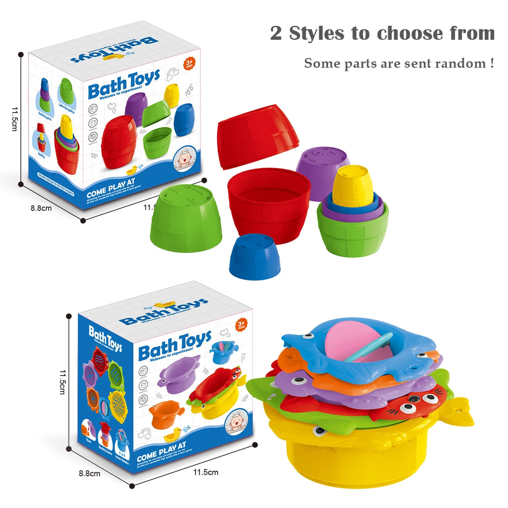 Toddler Stacking Bath Toys, Random Colors Cups Basket Summer Water Bathroom Beach Game Gifts for Boys and Girls Some Part Random Vue