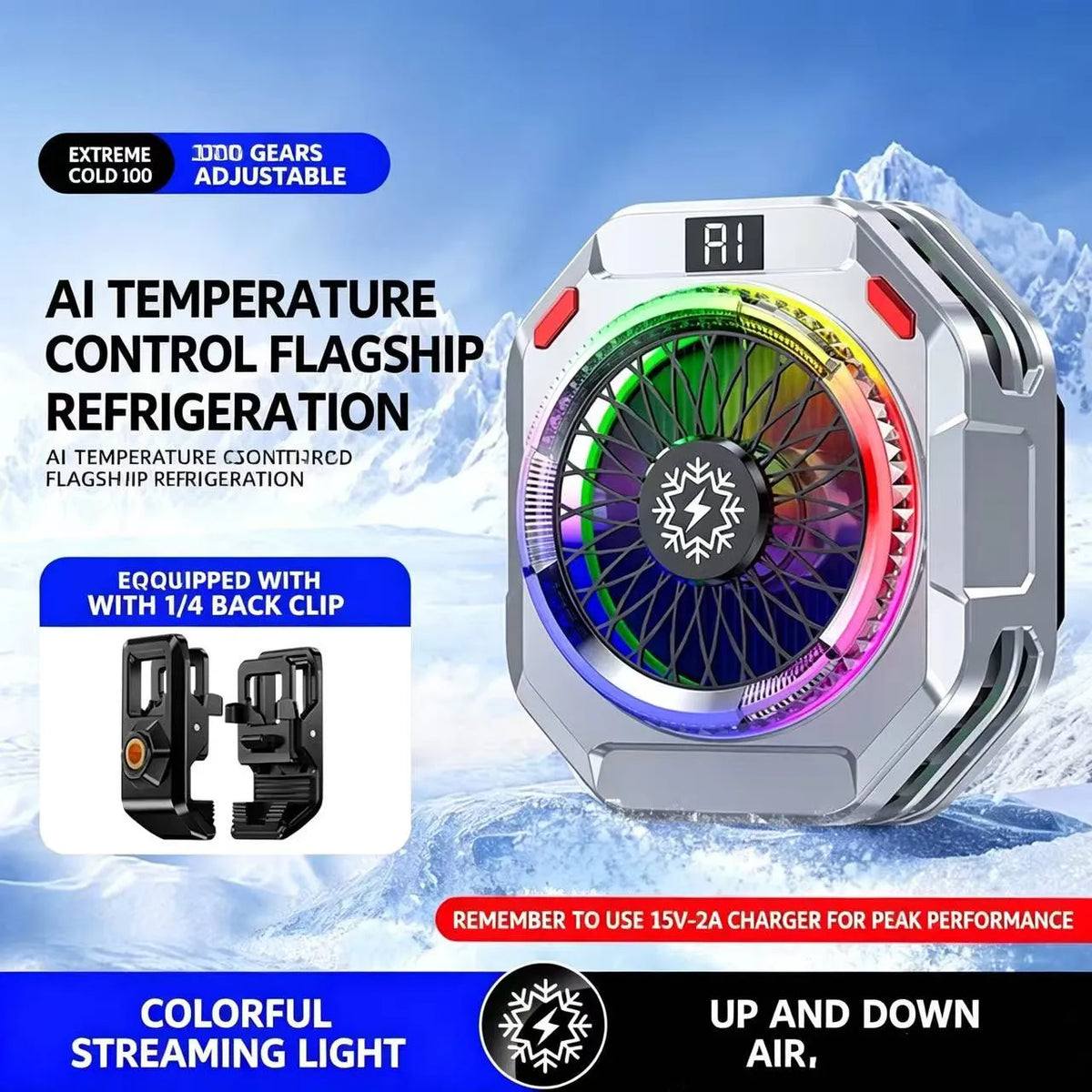 TH28 Semiconductor Phone Cooler 30W Powerful Cooling Smart Temperature Control 5 Adjustable Modes RGB Lights Extreme Cooling Vue Default Title