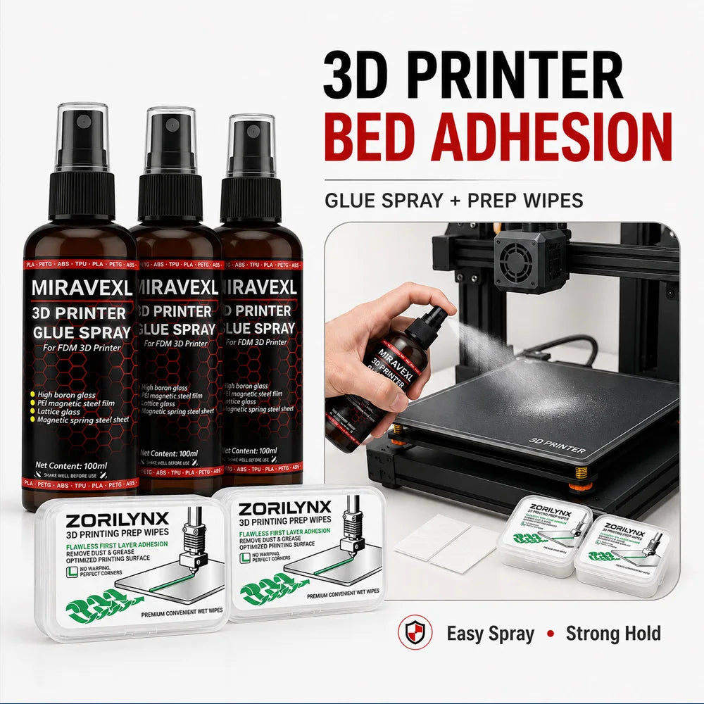 3D Printer Glue Spray 100ml Strong Bed Adhesion Anti-Warping Liquid Adhesive & Prep Wipes for FDM PLA ABS PETG PEI Glass Vue