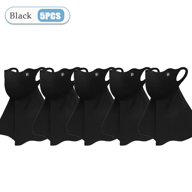 1-10pcs Ice Silk Mask Summer Face Scarves UV Protection Neck Wrap Cover Face Shield Sun Proof Bib Personalized Windproof Vue Black-5PCS