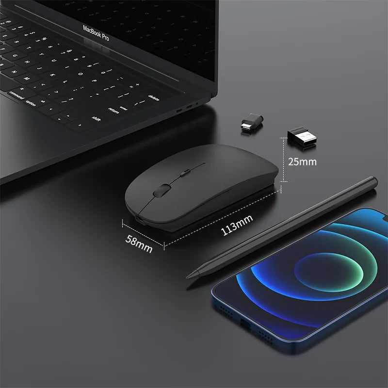 New Charging Type-c Wireless Mouse +USB Dual Receiver Mute Ergonomic Design 1000/1200/1600 Three-speed DPI Vue