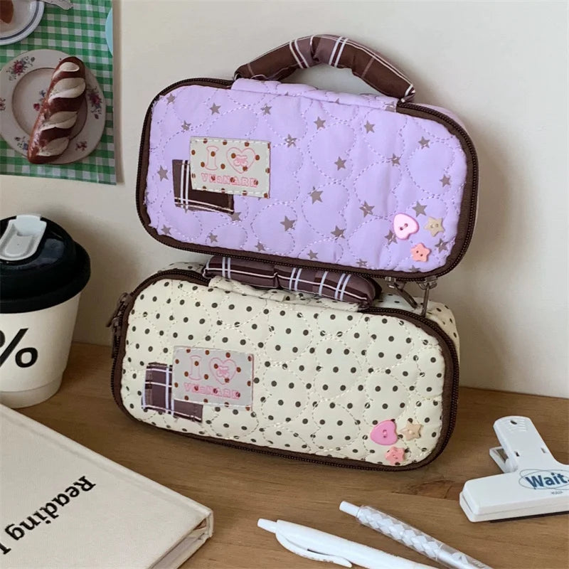 Japanese Style Makeup Brush Storage Bag Large Capacity Ins Style Portable Cosmetic Brush & Lipstick Storage Pouch with Handle Vue