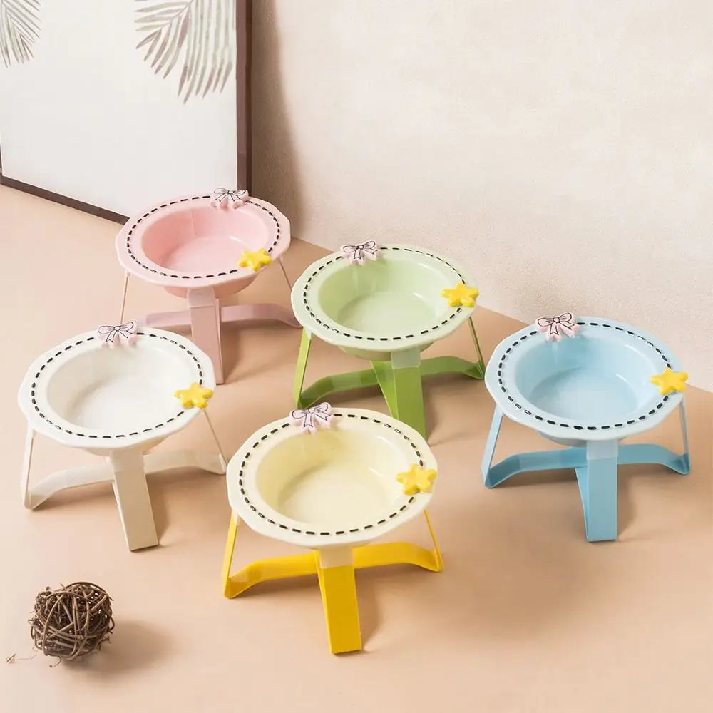 Cute Ceramic Cat Bowl Anti Slip Anti Vomiting Cat Food Water Bowl Large Caliber Stable Elevated Pet Feeder Bowl Vue