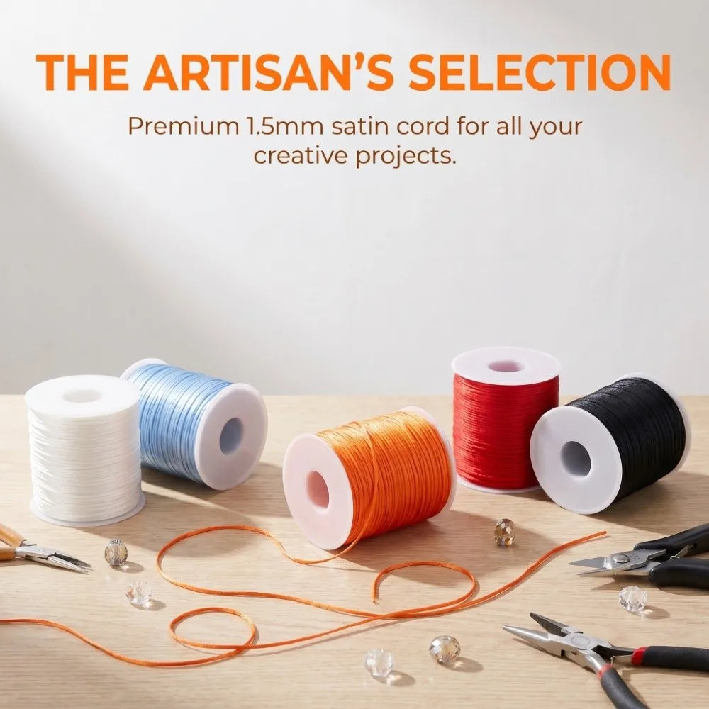100m Trim Cord 1.5mm Satin Rattail Cord Solid Color Silky Trim Braided Cord Durable Versatile Silk Rope Jewelry Making Vue
